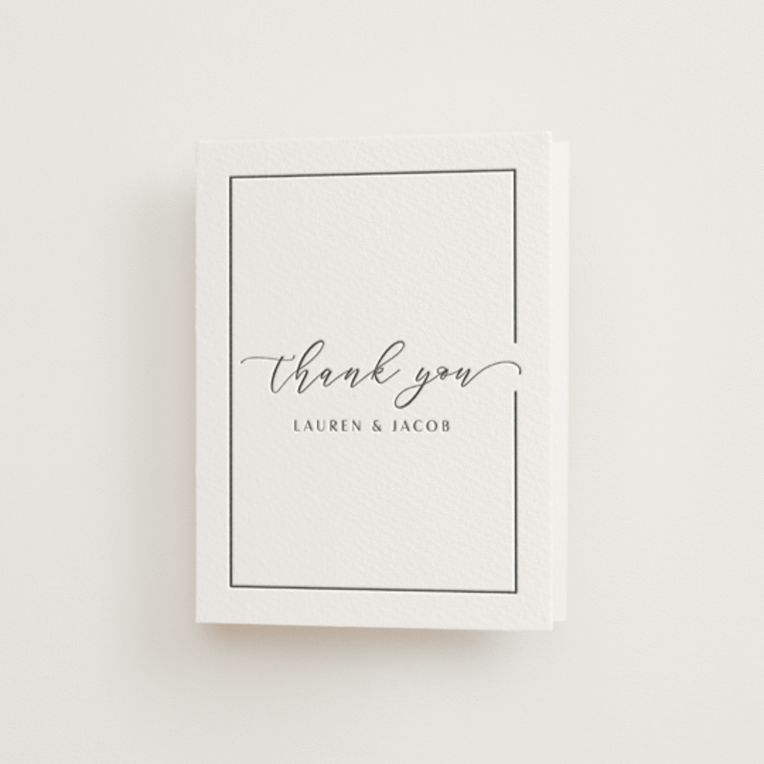 "Asymmetry" - Letterpress Wedding Thank You Cards in Pewter by Nicole Walsh - Front