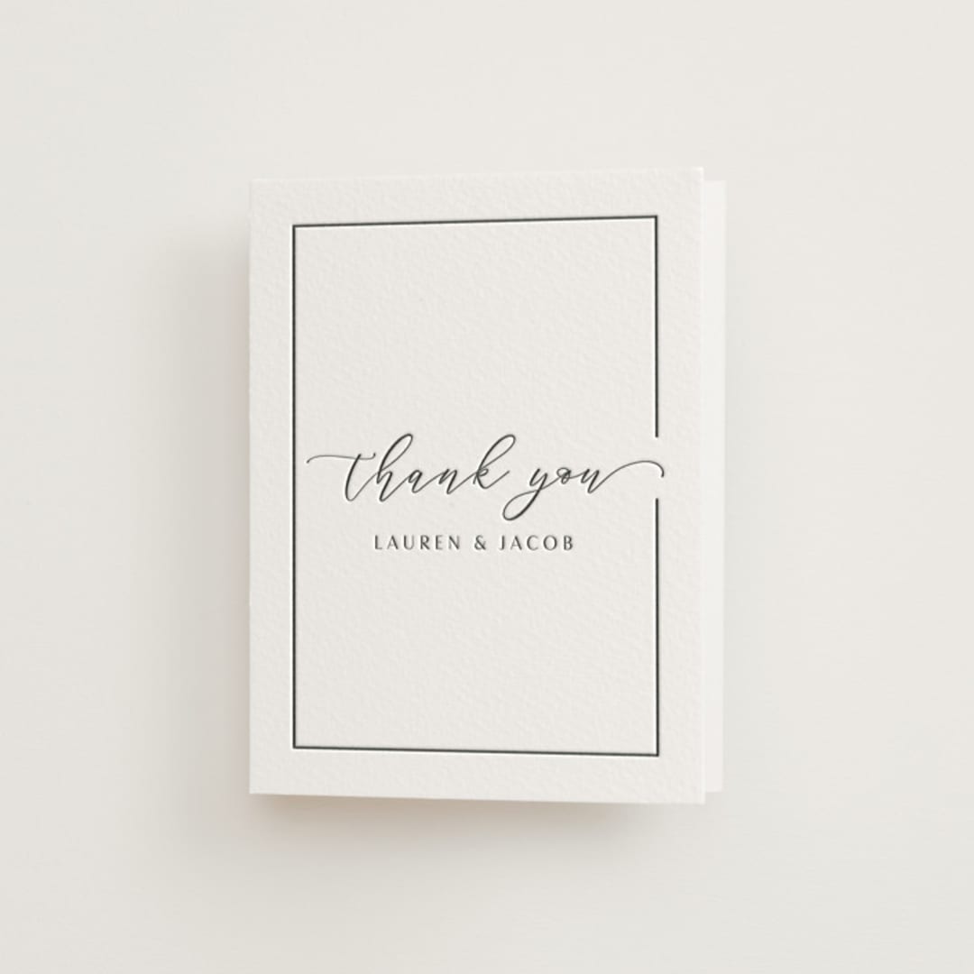 "Asymmetry" - Letterpress Wedding Thank You Cards in Pewter by Nicole Walsh - Front