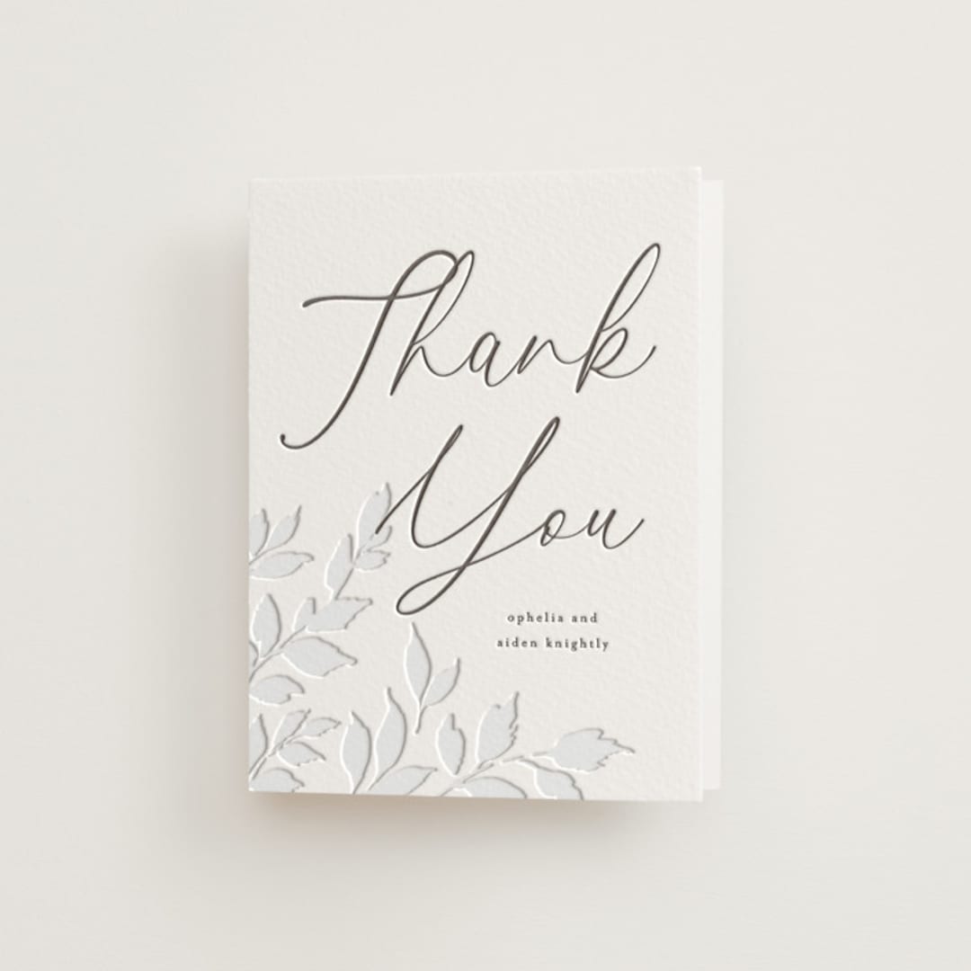 "Vine" - Letterpress Wedding Thank You Cards in Warm Gray by Wildfield Paper Co - Front