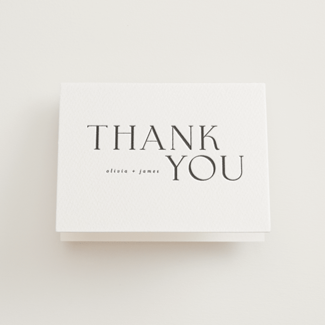 "Bold Names" - Letterpress Wedding Thank You Cards in Soft Black by Vera Lim - Front