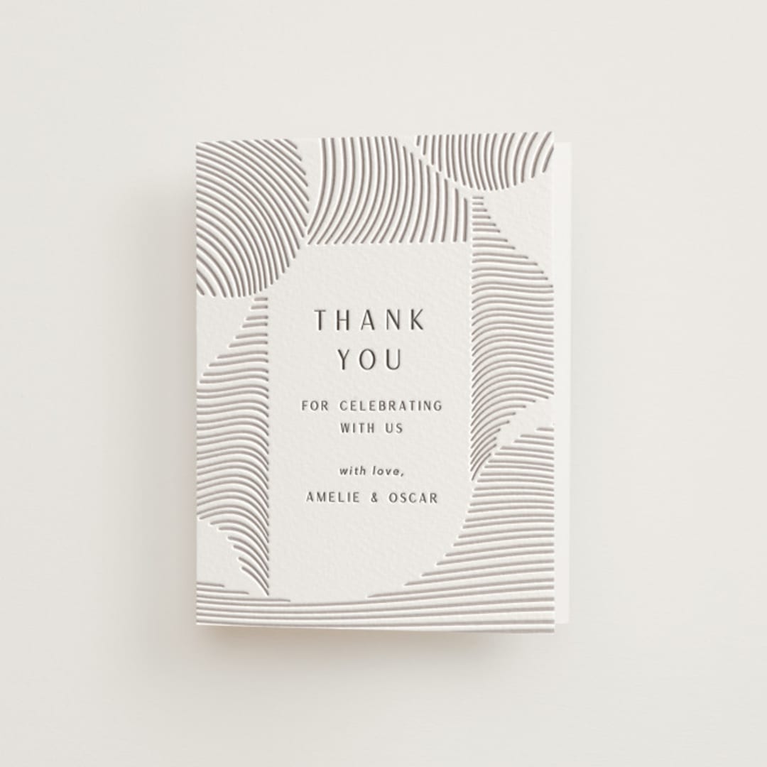 "waves" - Letterpress Wedding Thank You Cards in Dove Grey by Elly - Front