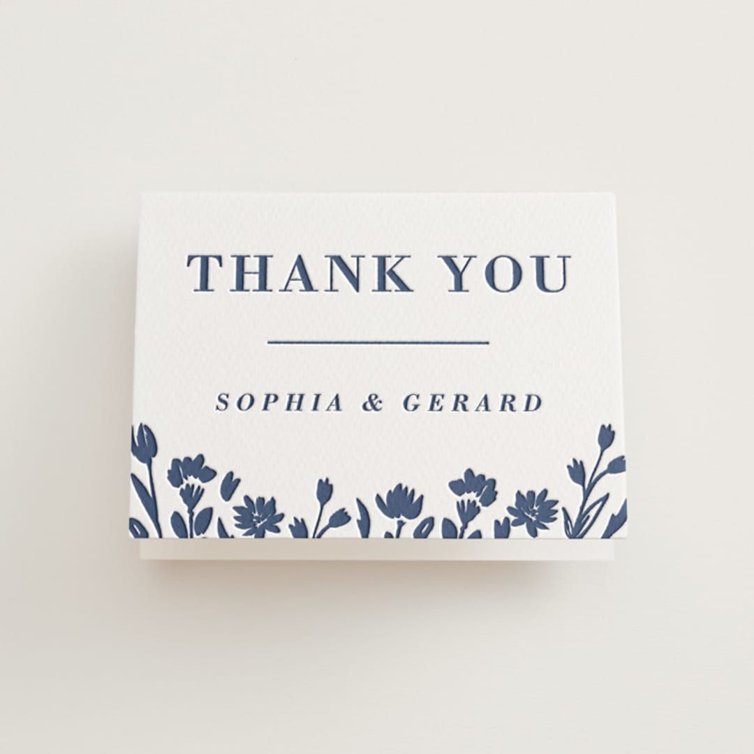 "Pressed Frame" - Letterpress Wedding Thank You Cards in Aegean by Oma N. Ramkhelawan - Front