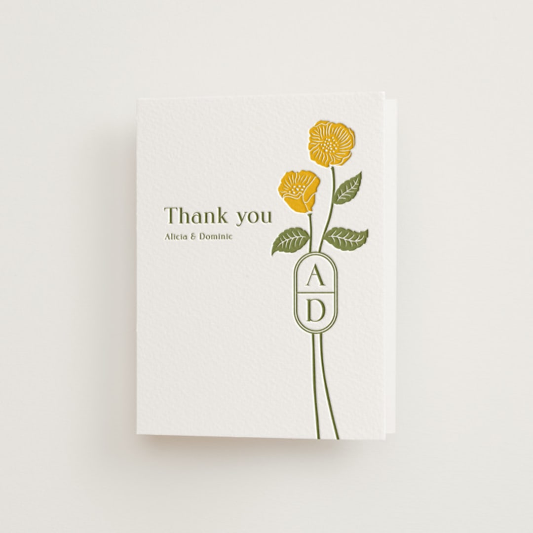 "cottage flowers" - Letterpress Wedding Thank You Cards in Coffee by Jessica Yeo - Front