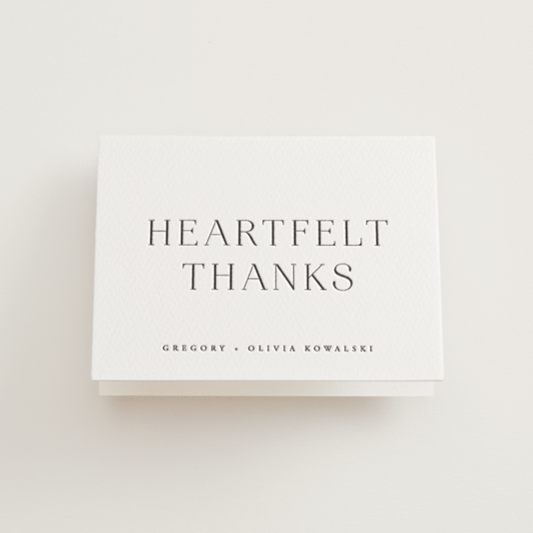 "Classy Type" - Letterpress Wedding Thank You Cards in Soft Black by Hooray Creative - Front
