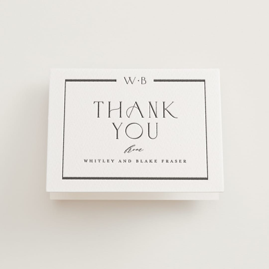 "Luster" - Letterpress Wedding Thank You Cards in Black by Stacey Meacham - Front