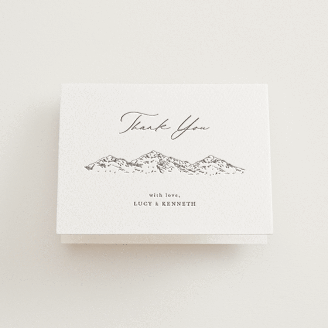 "Mountainview" - Letterpress Wedding Thank You Cards in Graphite by Sarah Brown - Front