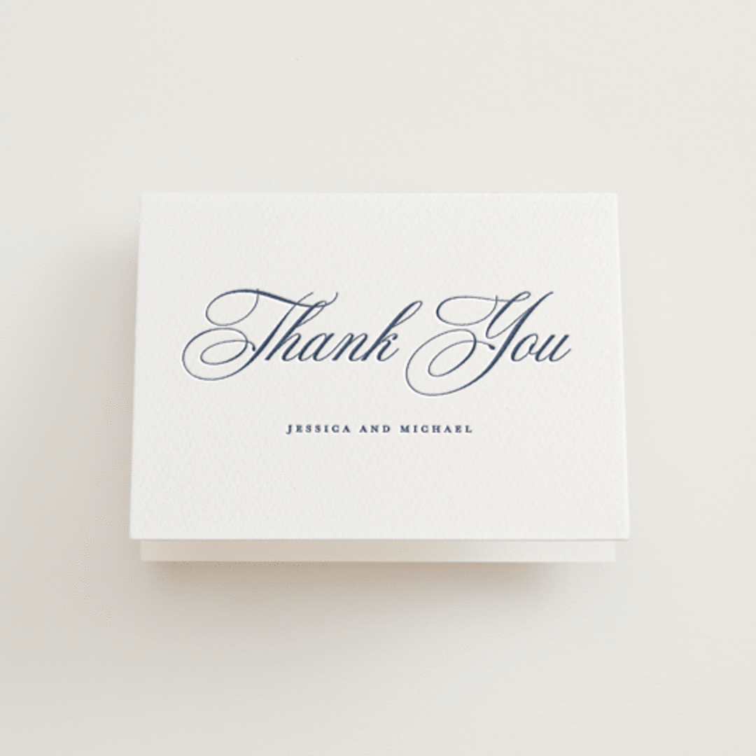 "Empire" - Letterpress Wedding Thank You Cards in Aegean by Jennifer Postorino - Front