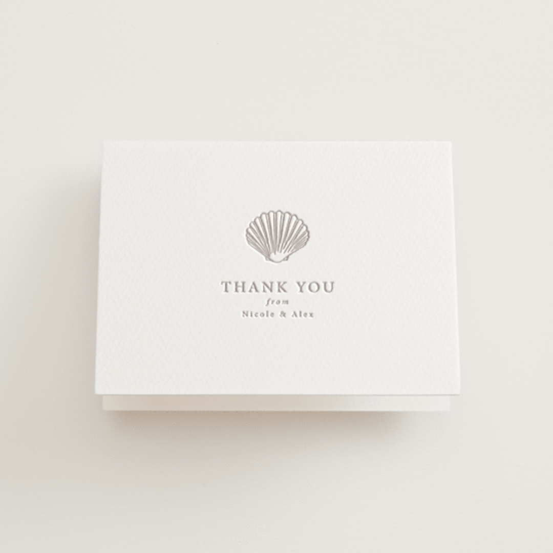 "Simple Seashell" - Letterpress Wedding Thank You Cards in Dove Grey by Hannah Bowman - Front