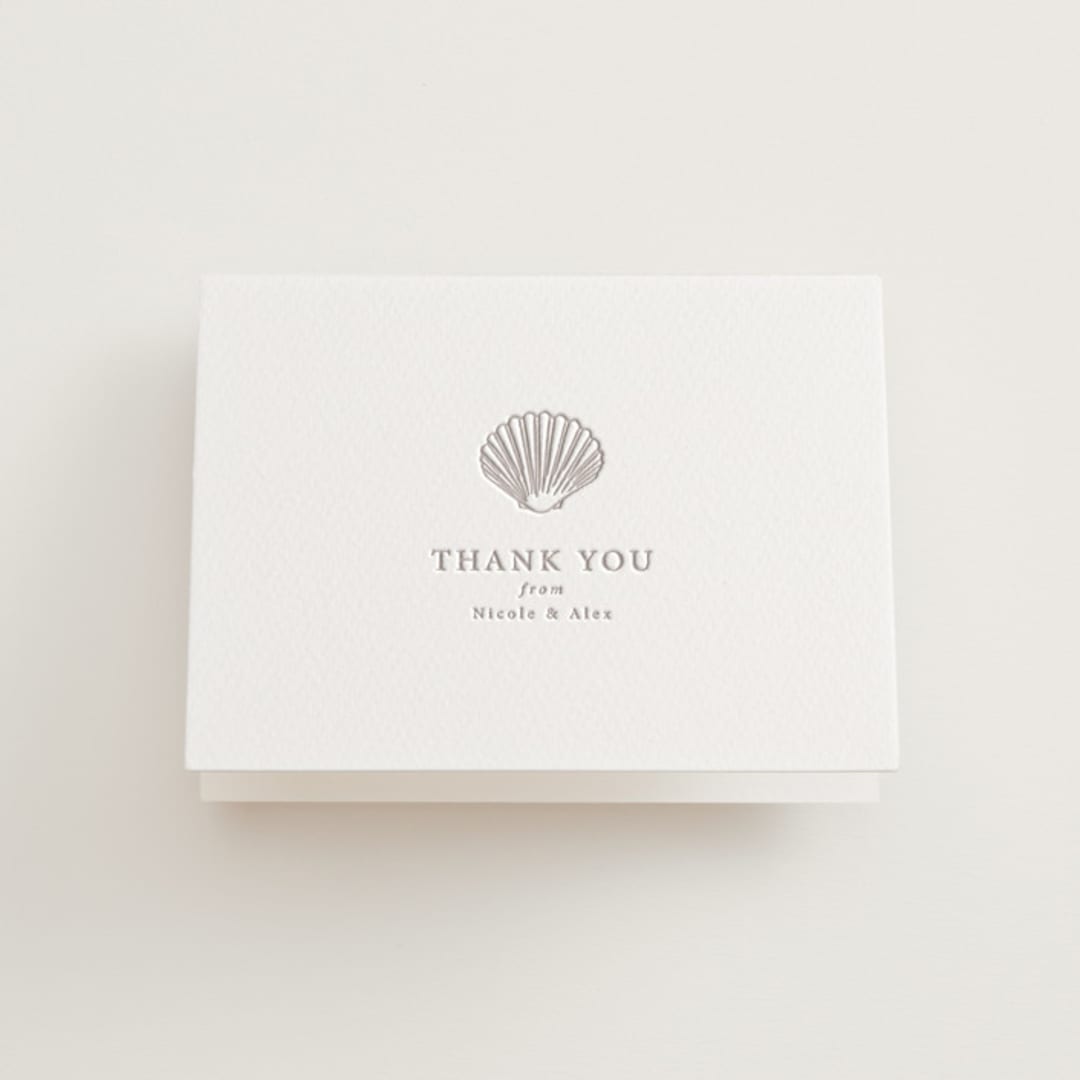 "Simple Seashell" - Letterpress Wedding Thank You Cards in Dove Grey by Hannah Bowman - Front