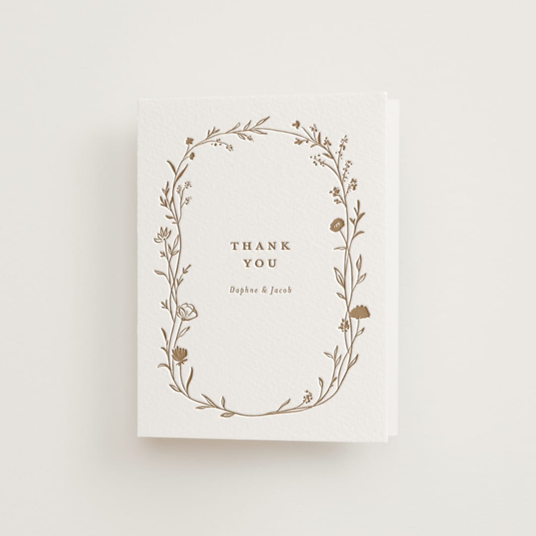 "Mille-feuille" - Letterpress Wedding Thank You Cards in Matte Gold by chocomocacino - Front