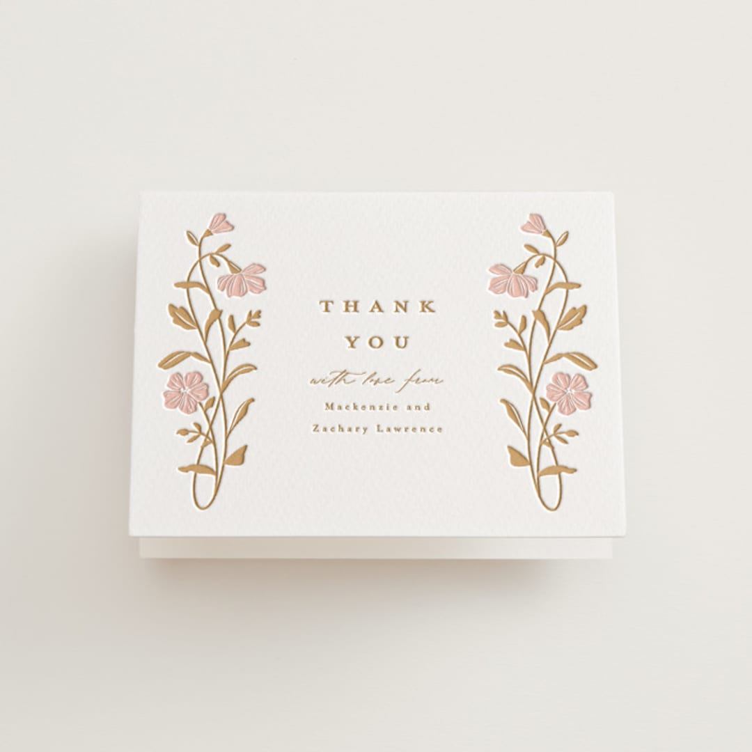 "Mirror Floral" - Letterpress Wedding Thank You Cards in Faux Gold by Everett Paper Goods - Front