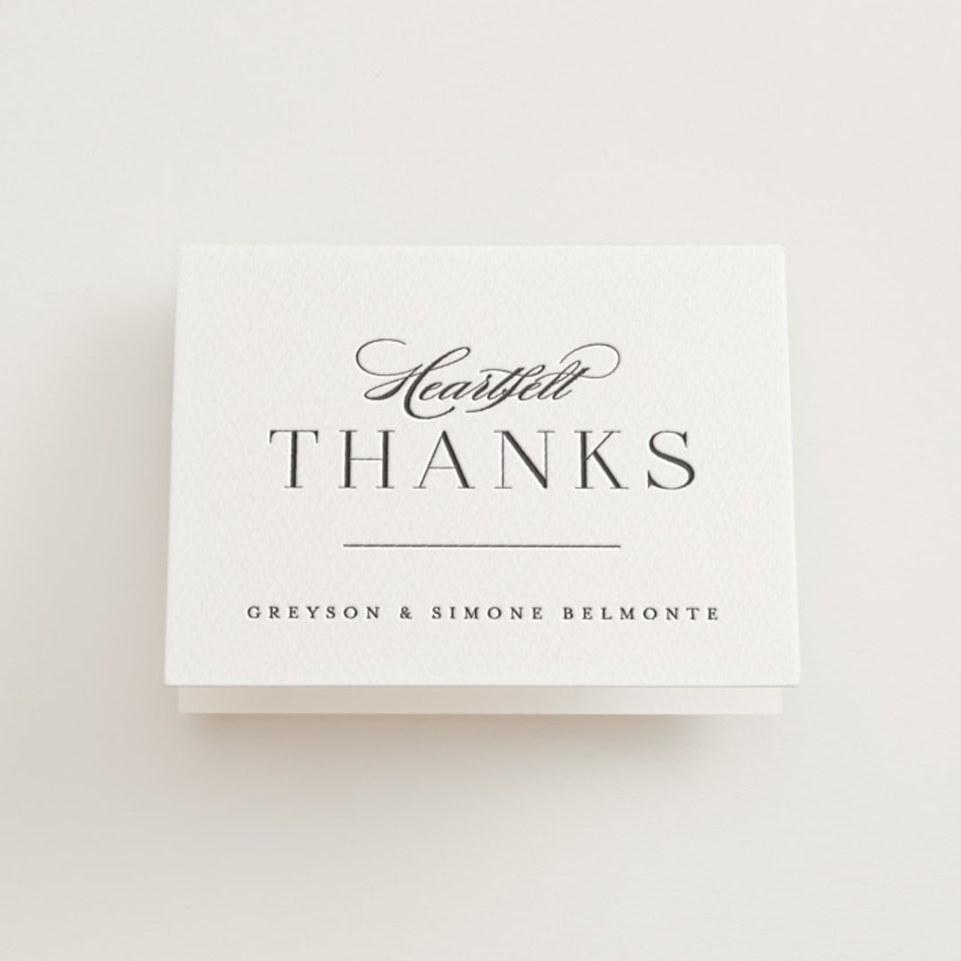 "Classic Serif" - Letterpress Wedding Thank You Cards in Soft Black by Hooray Creative - Front
