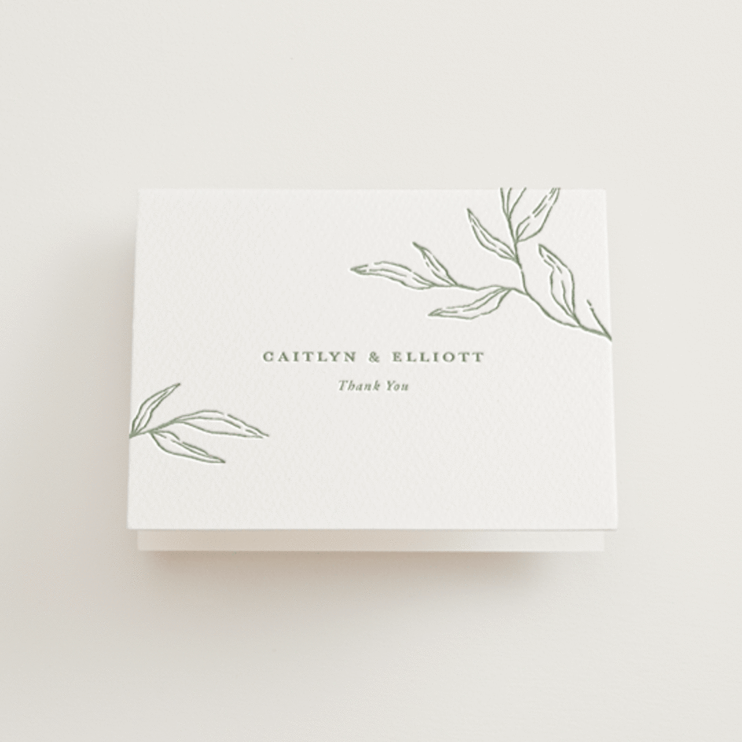 "Amidst Nature" - Letterpress Wedding Thank You Cards in Mint by Oscar and Emma - Karly Depew - Front