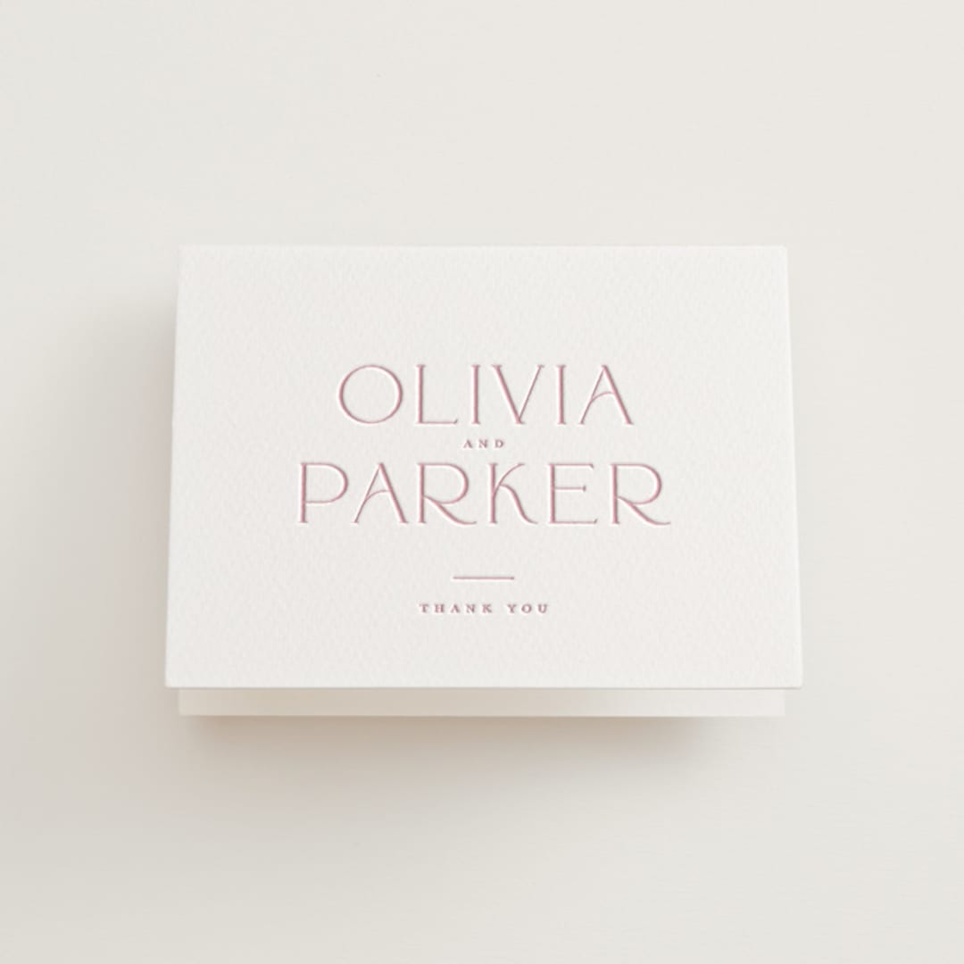 "Monroe" - Letterpress Wedding Thank You Cards in Classic Pink by Kristie Kern - Front