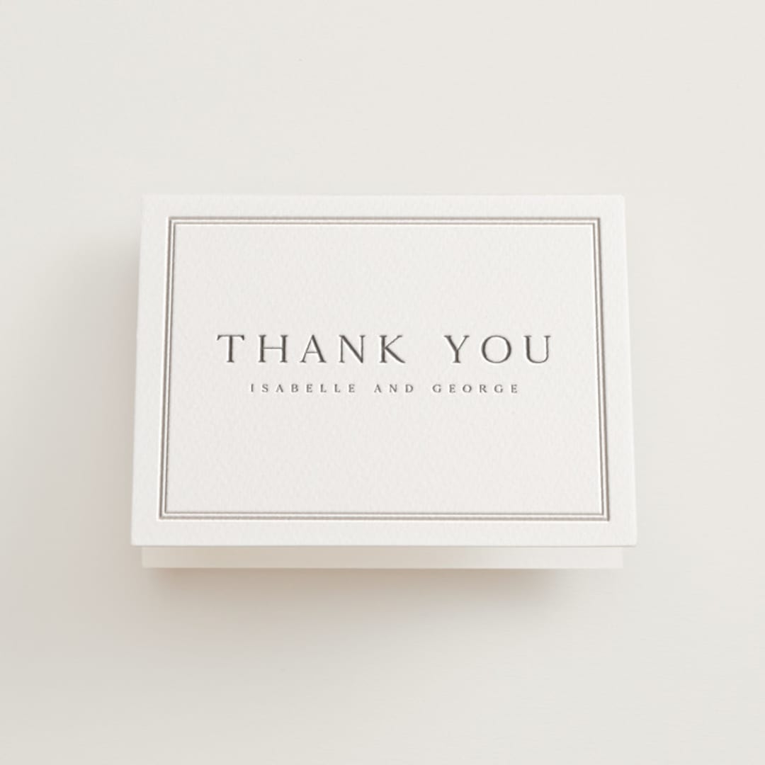 "Formal Serif" - Letterpress Wedding Thank You Cards in Dove Grey by Nicole Walsh - Front