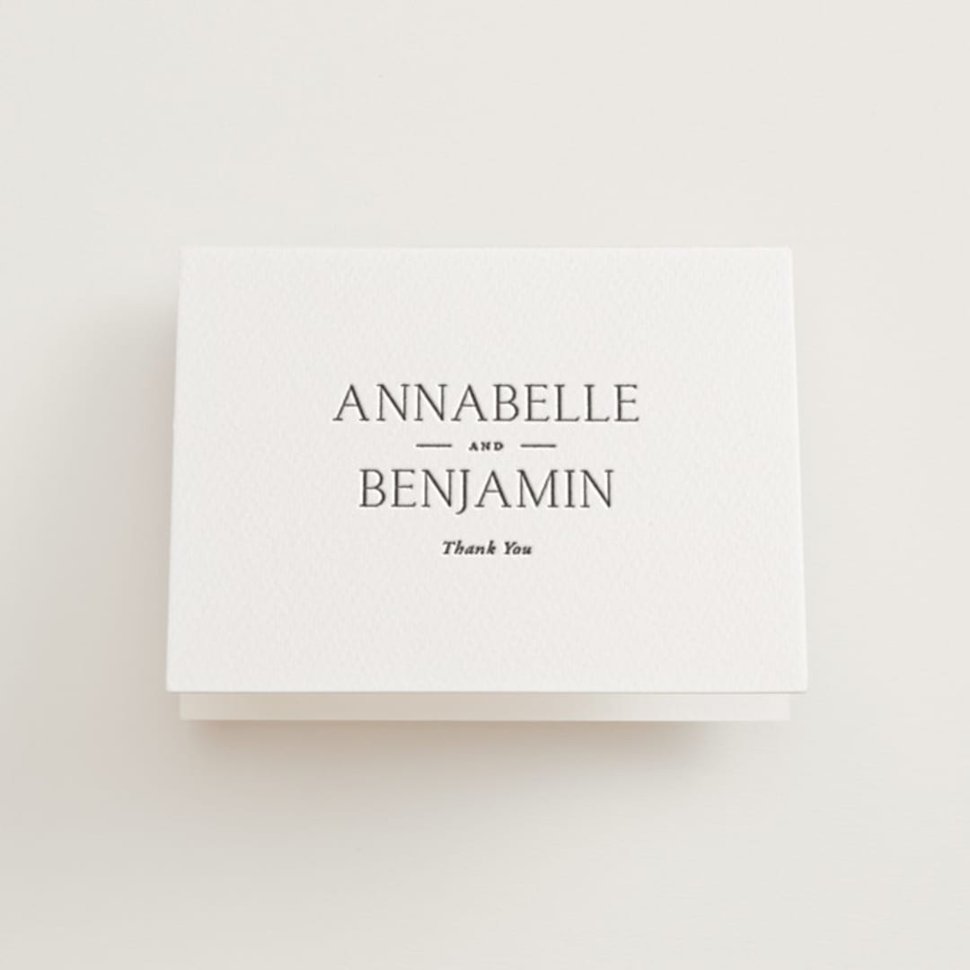 "Perennial" - Letterpress Wedding Thank You Cards in Soft Black by Oscar and Emma - Karly Depew - Front