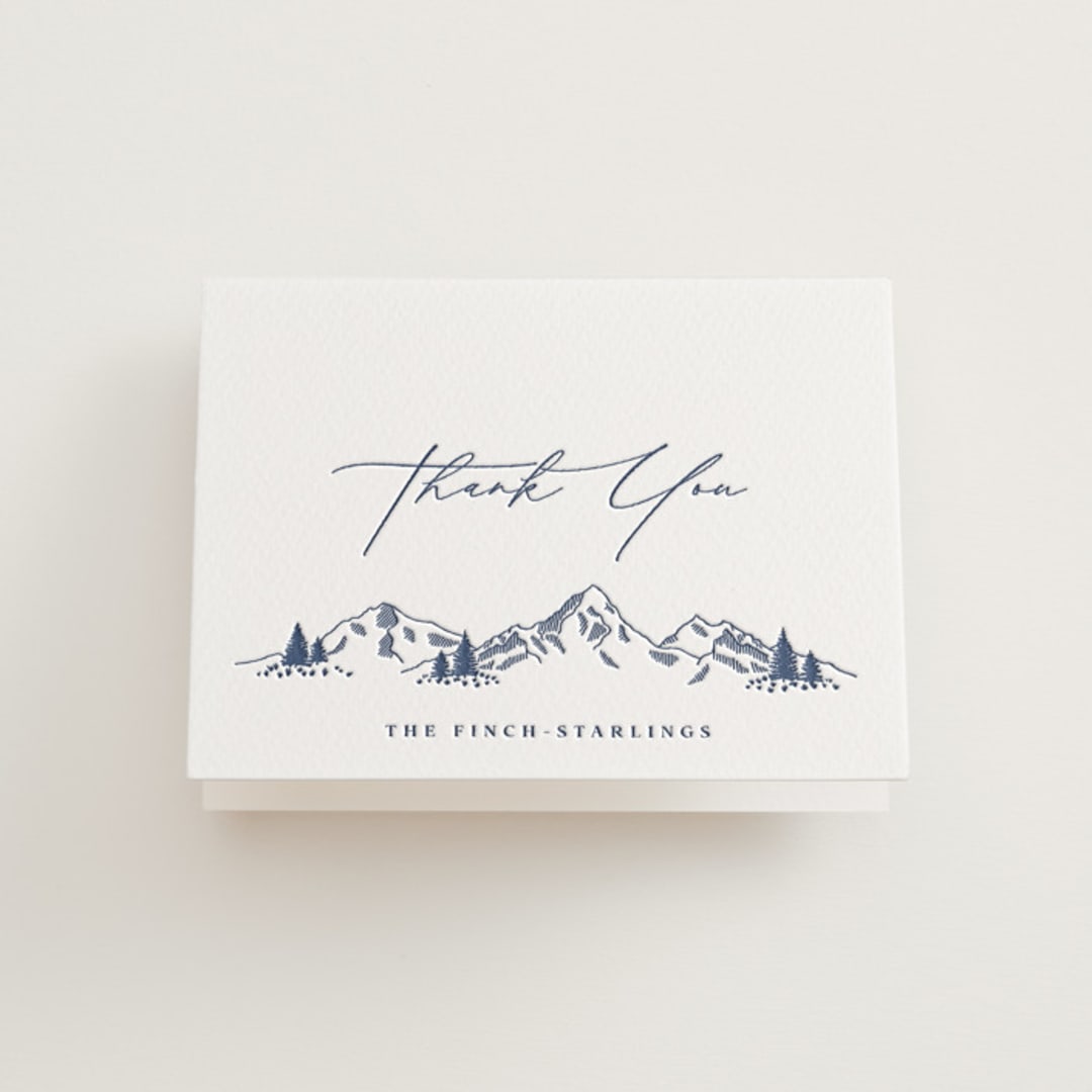 "Arête" - Letterpress Wedding Thank You Cards in Aegean by Olivia Raufman - Front