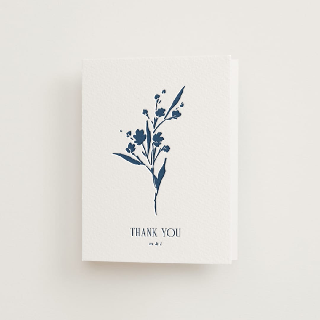 "Helena" - Letterpress Wedding Thank You Cards in Indigo by Kate Ahn - Front