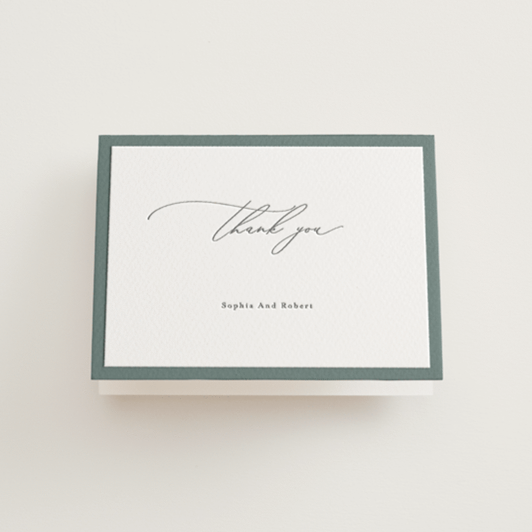 "Fondness" - Letterpress Wedding Thank You Cards in Gravel by Design Lotus - Front