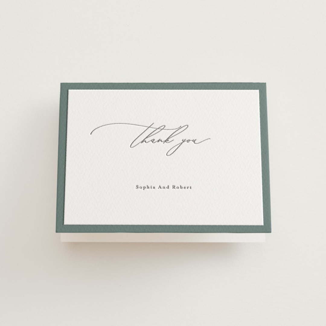 "Fondness" - Letterpress Wedding Thank You Cards in Gravel by Design Lotus - Front