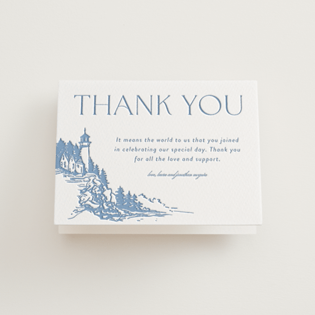 "the cliff" - Letterpress Wedding Thank You Cards in Provincial Blue by Tennie and Co. - Front