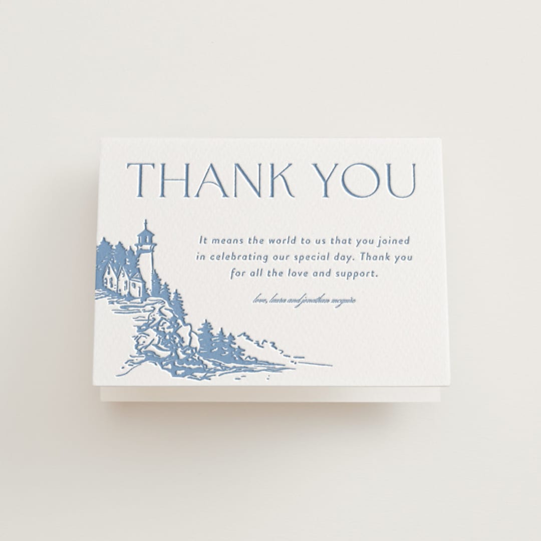 "the cliff" - Letterpress Wedding Thank You Cards in Provincial Blue by Tennie and Co. - Front