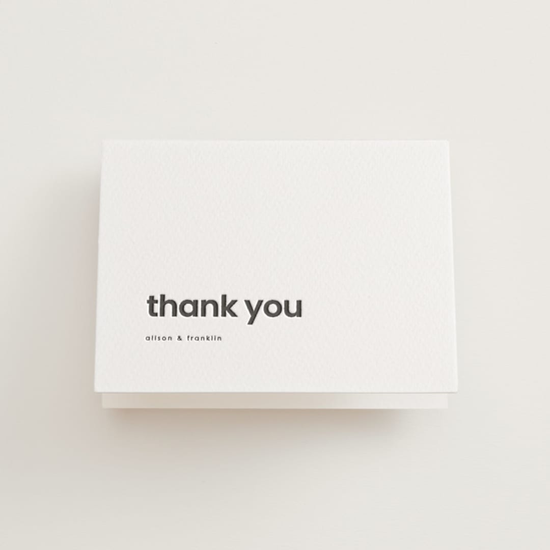 "min mod" - Letterpress Wedding Thank You Cards in Soft Black by JoAnn Jinks - Front