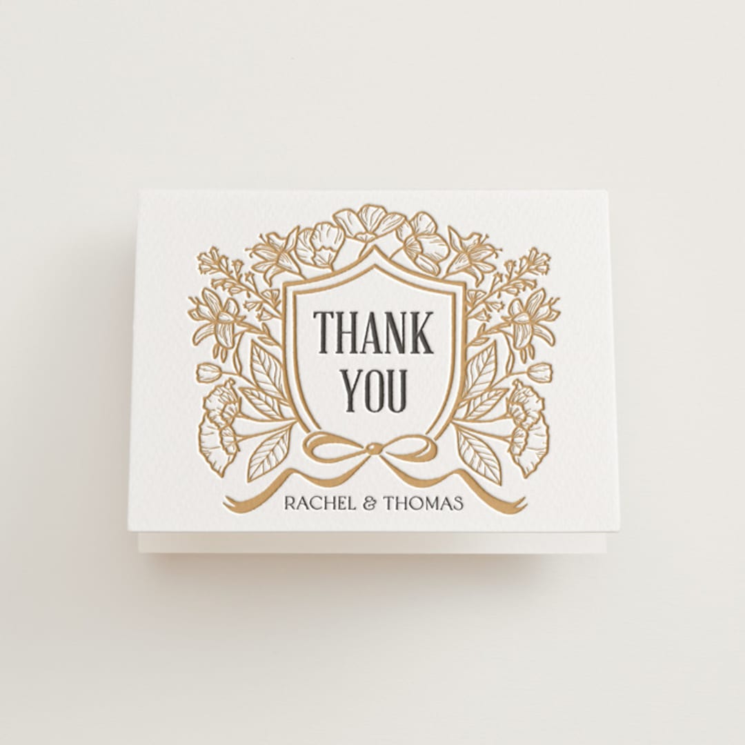 "Spellbound" - Letterpress Wedding Thank You Cards in Faux Gold by Pink House Press - Front