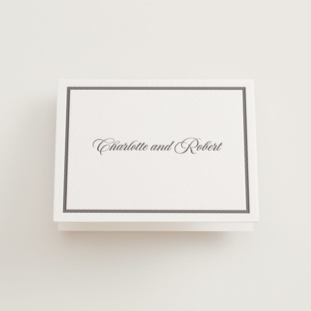 "Lowcountry" - Letterpress Wedding Thank You Cards in Graphite by Megan Davis - Front