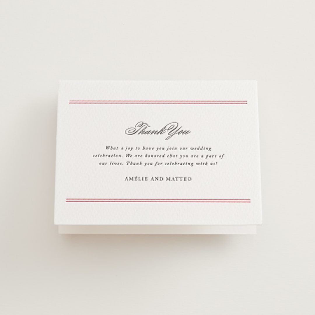 "Steeped in Tradition" - Letterpress Wedding Thank You Cards in Scarlet by Design Lotus - Front
