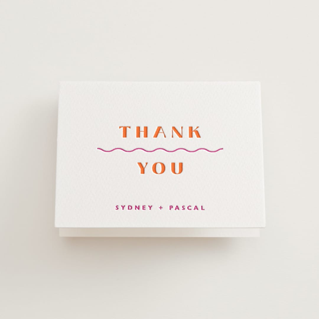 "Tanti Baci" - Letterpress Wedding Thank You Cards in Fuchsia by Olivia Raufman - Front