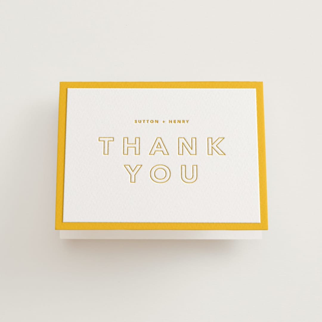 "Color Tone" - Letterpress Wedding Thank You Cards in Dandelion by Kindred Fields - Front