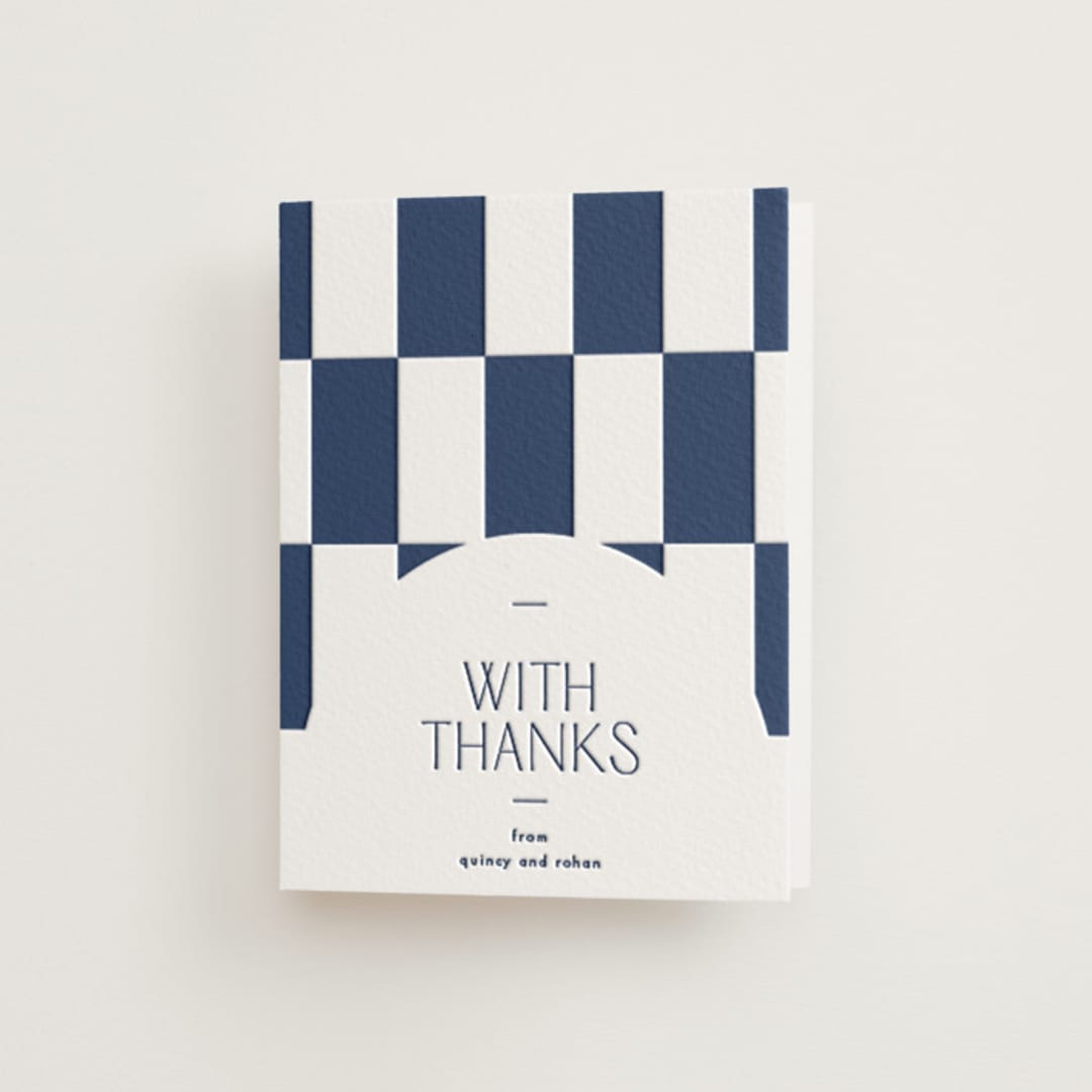 "Beech" - Letterpress Wedding Thank You Cards in Navy by Blustery August - Front