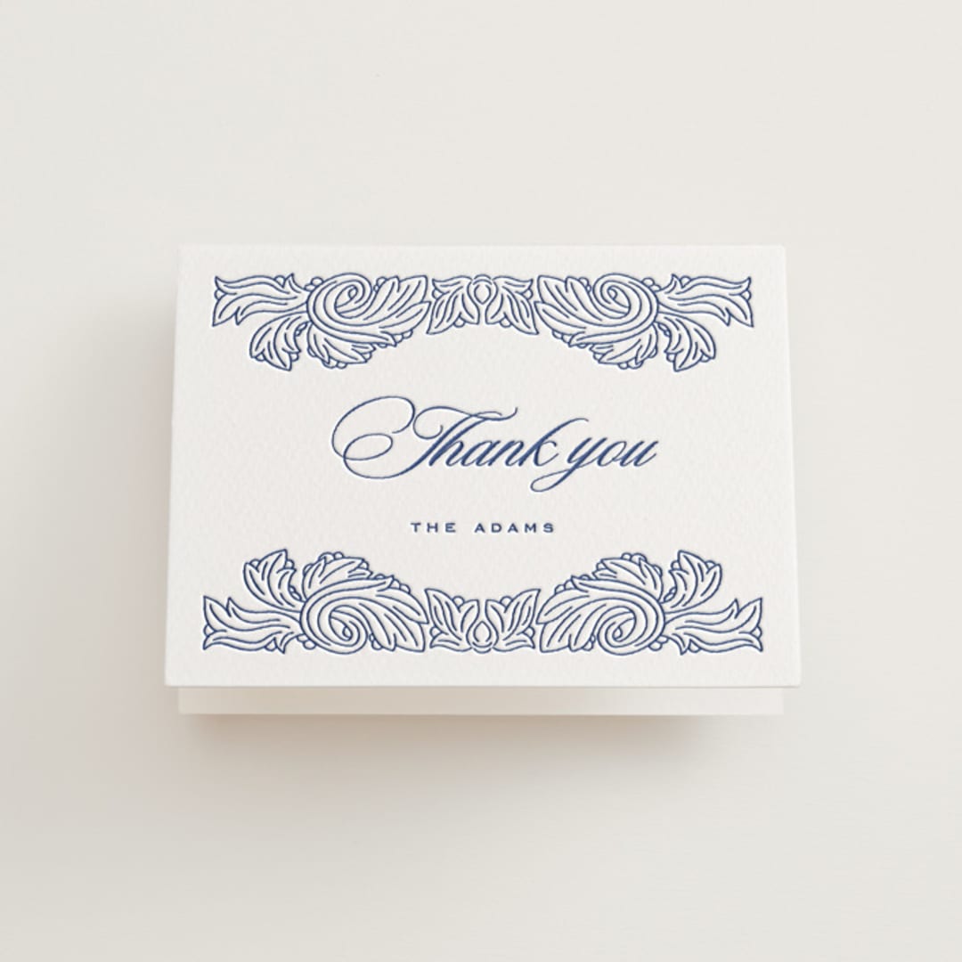 "Acanthus leaves" - Letterpress Wedding Thank You Cards in Lapis by Yuliya Evseeva - Front