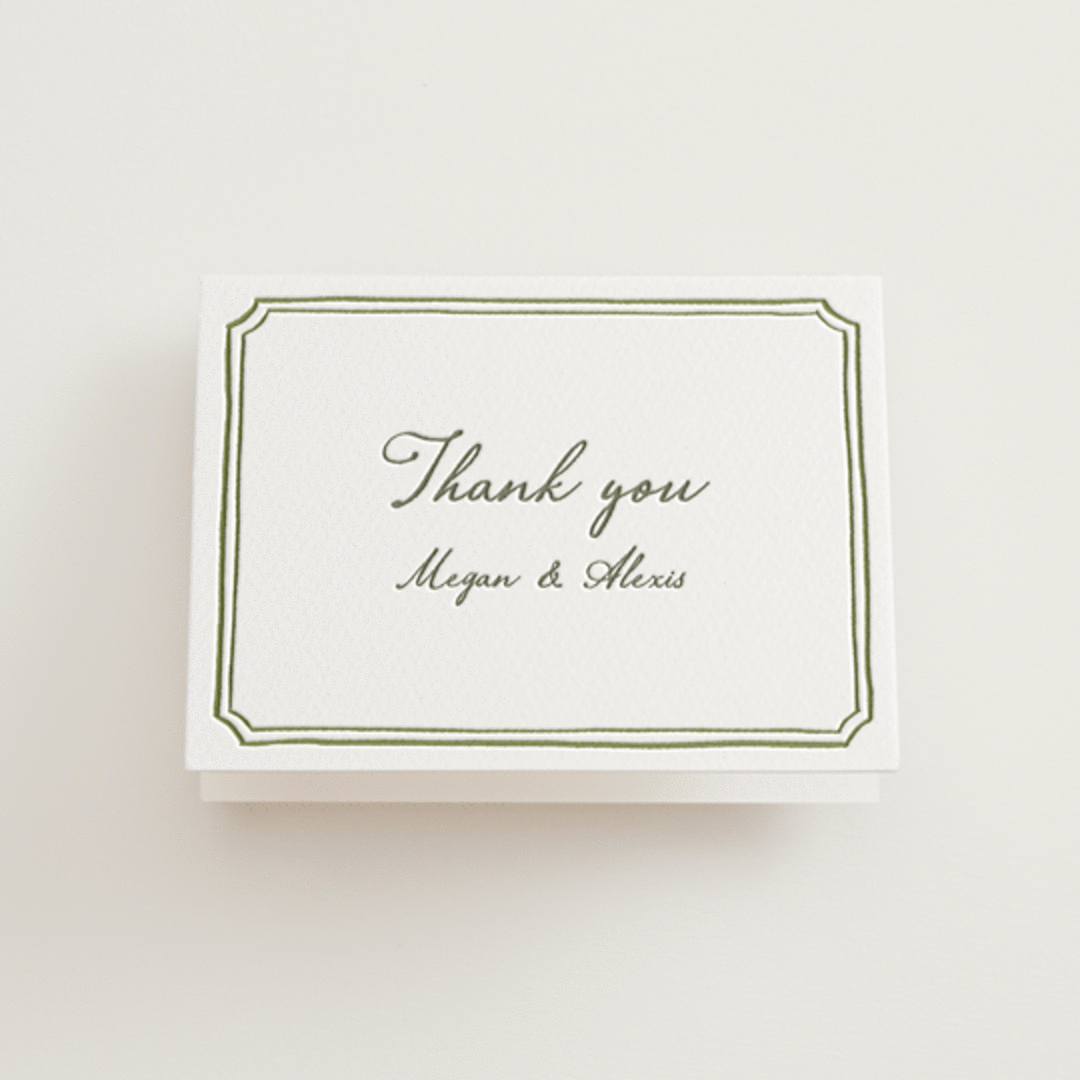 "Handwritten" - Letterpress Wedding Thank You Cards in Moss by Cass Loh - Front