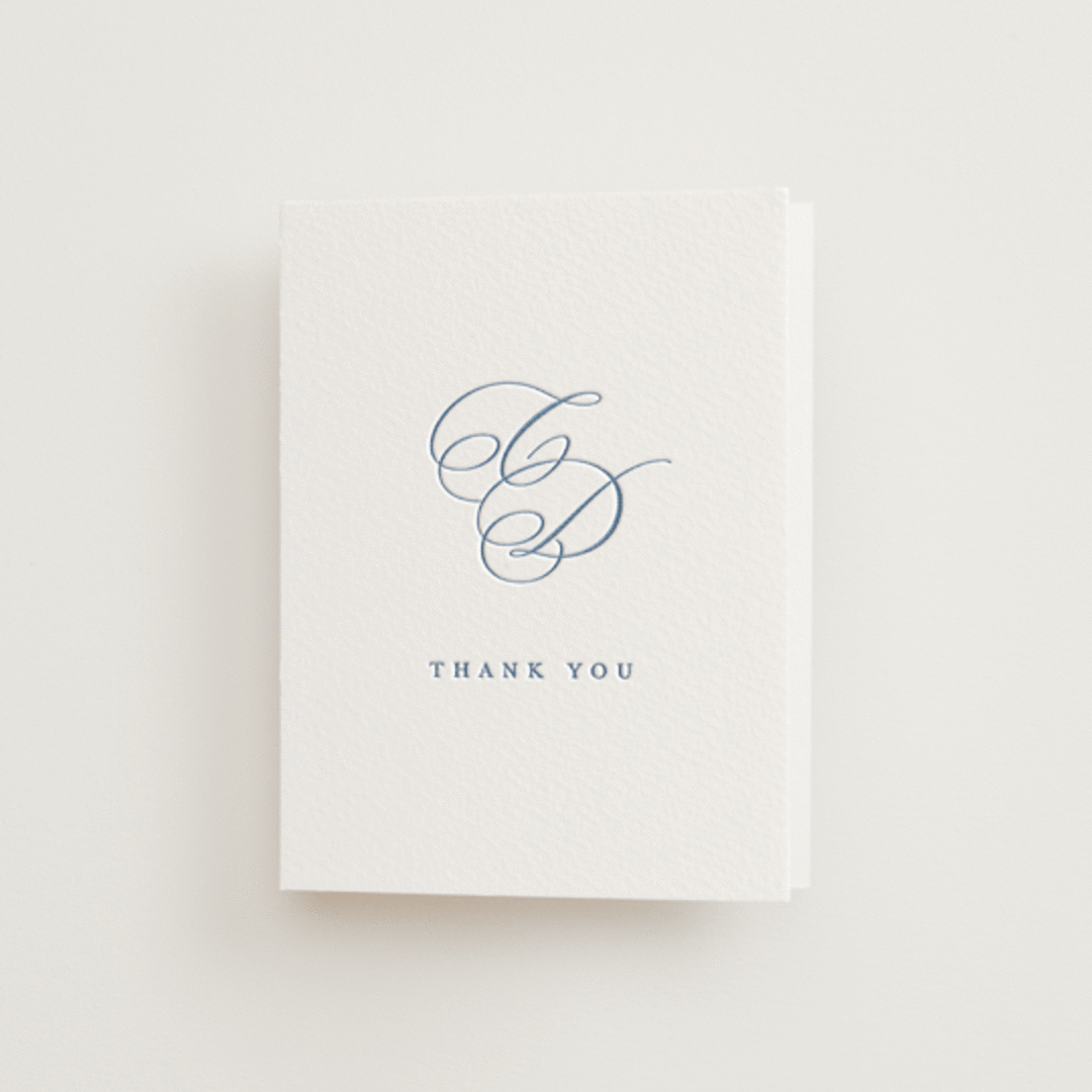 "Aristocratic" - Letterpress Wedding Thank You Cards in Provincial Blue by Creo Study - Front