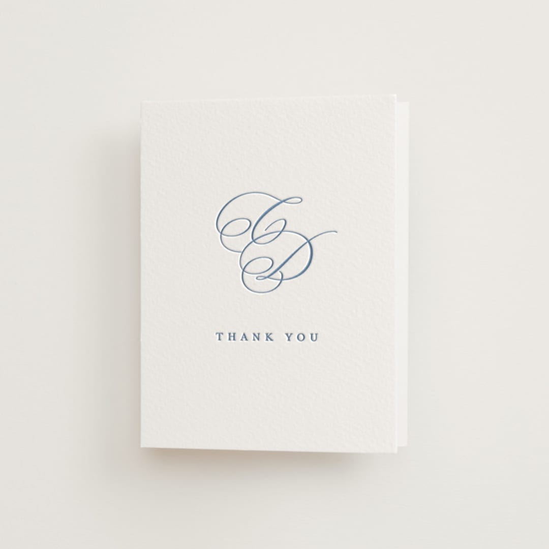 "Aristocratic" - Letterpress Wedding Thank You Cards in Provincial Blue by Creo Study - Front