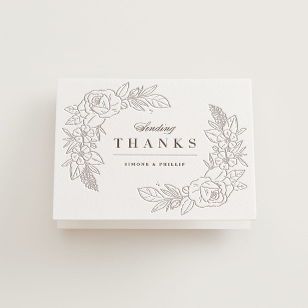"Sketched Blooms" - Letterpress Wedding Thank You Cards in Coffee by Kristen Smith - Front