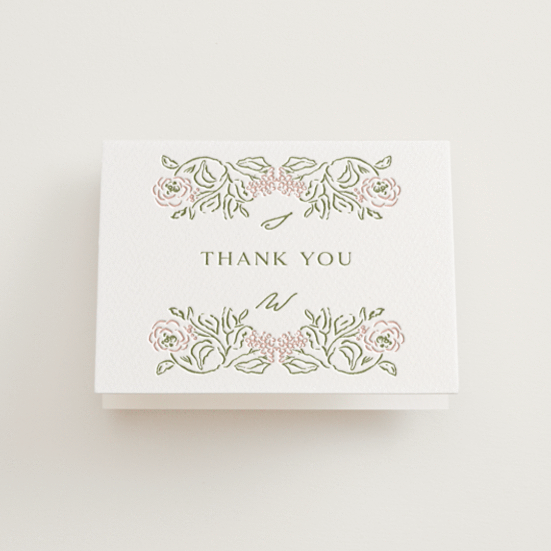 "Sketched Foliage" - Letterpress Wedding Thank You Cards in Nude by Susan Zinader - Front