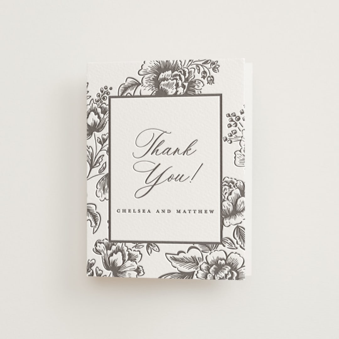 "Wedding Press" - Letterpress Wedding Thank You Cards in Graphite by Chris Griffith - Front