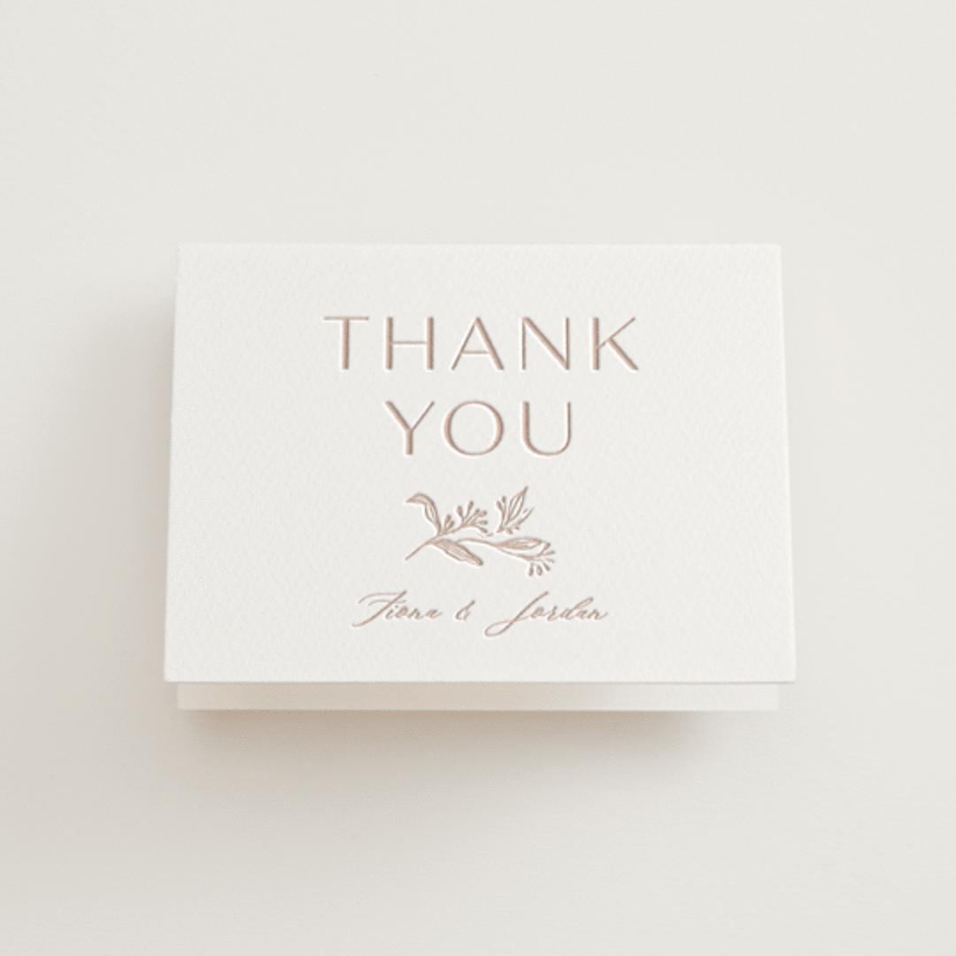 "Camellia.." - Letterpress Wedding Thank You Cards in Latte by Vera Lim - Front