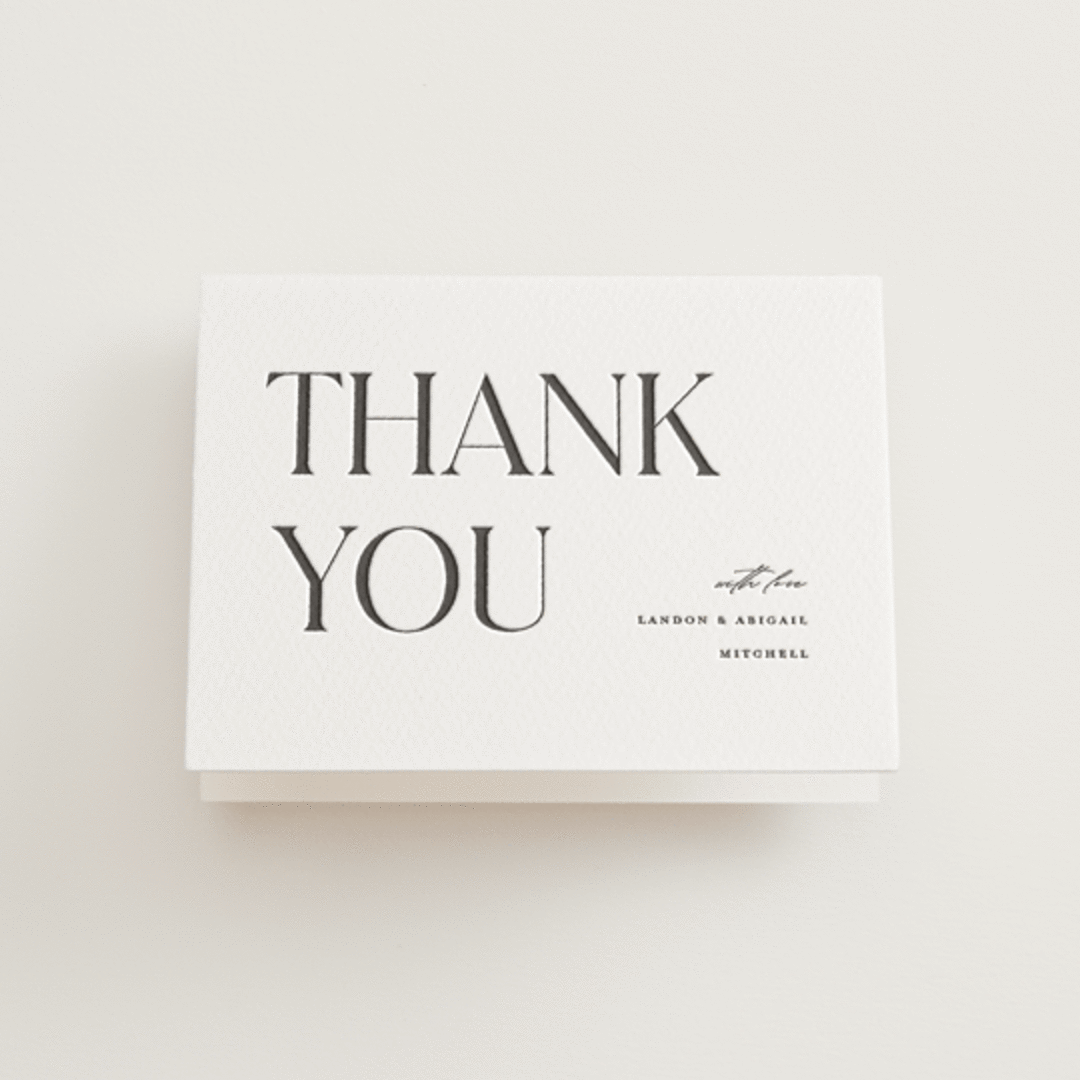 "Tallest" - Letterpress Wedding Thank You Cards in Soft Black by Pixel and Hank - Front