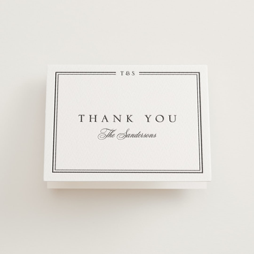 "Classic Frame" - Letterpress Wedding Thank You Cards in Soft Black by Nicole Walsh - Front
