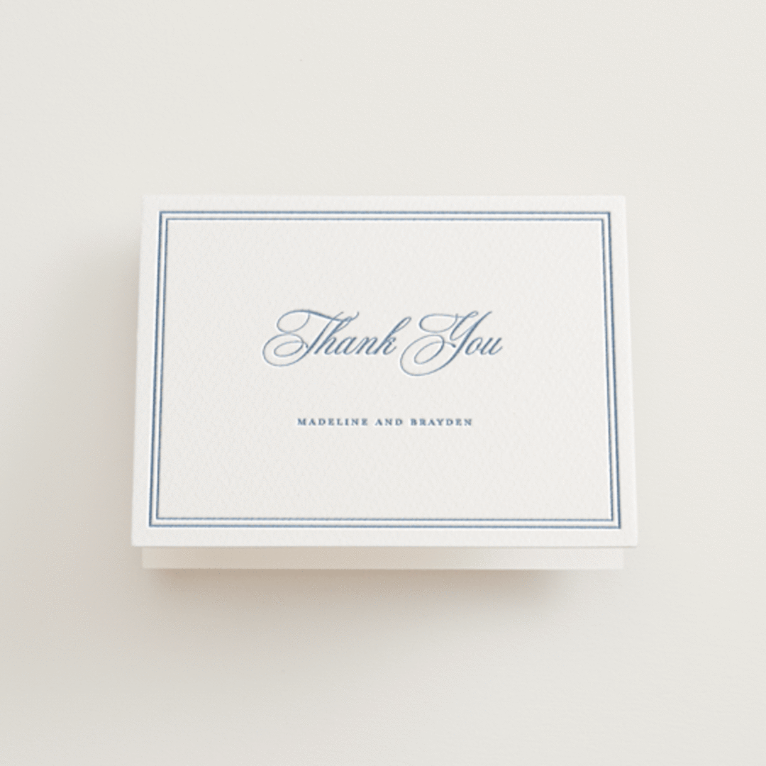 "The Chapel" - Letterpress Wedding Thank You Cards in Provincial Blue by Melinda Denison - Front