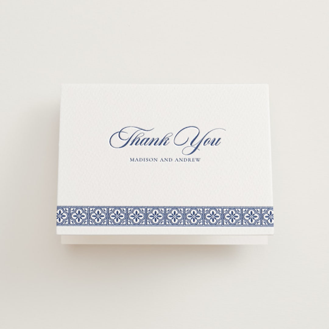 "Tiled" - Letterpress Wedding Thank You Cards in Lapis by Angela Garrick - Front