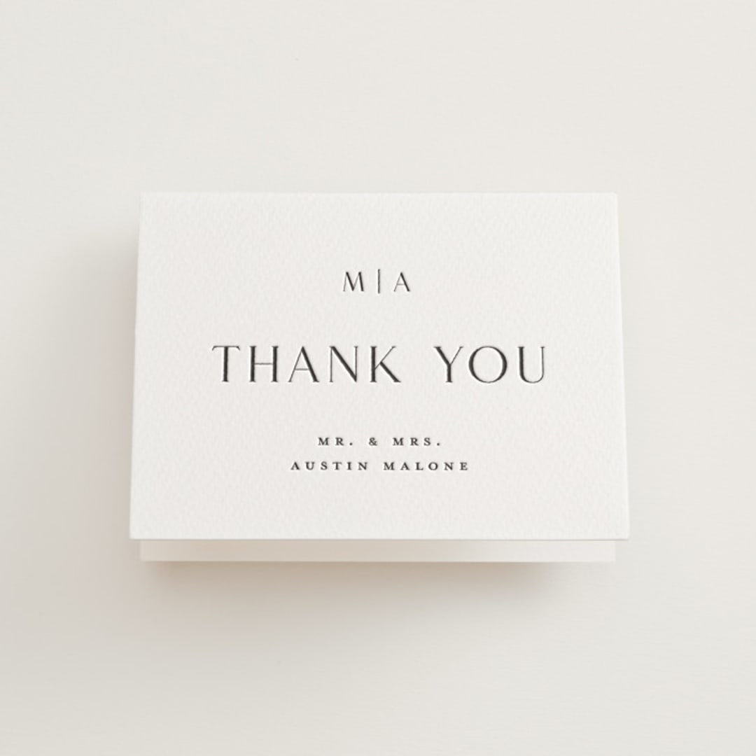"Simple charm" - Letterpress Wedding Thank You Cards in Soft Black by Stacey Meacham - Front