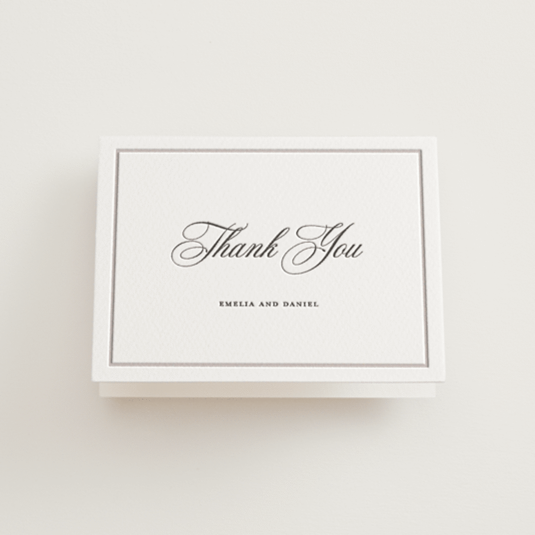 "Royal" - Letterpress Wedding Thank You Cards in Soft Black by Melinda Denison - Front