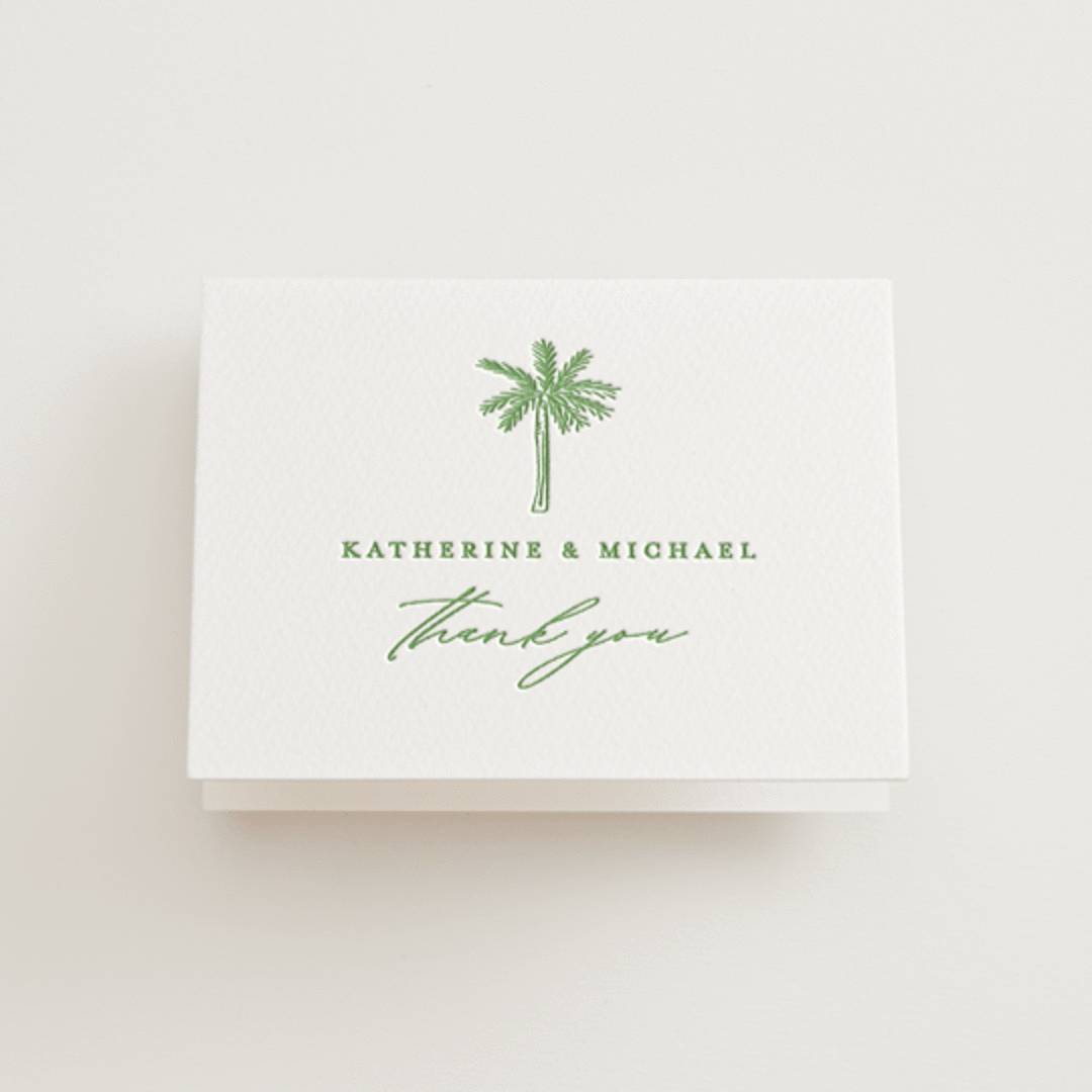 "Iconic" - Letterpress Wedding Thank You Cards in Pear by Creo Study - Front