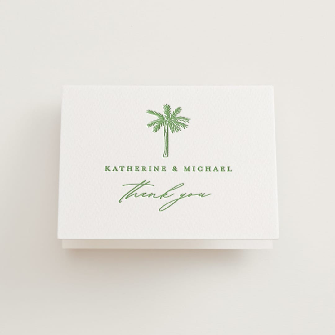 "Iconic" - Letterpress Wedding Thank You Cards in Pear by Creo Study - Front