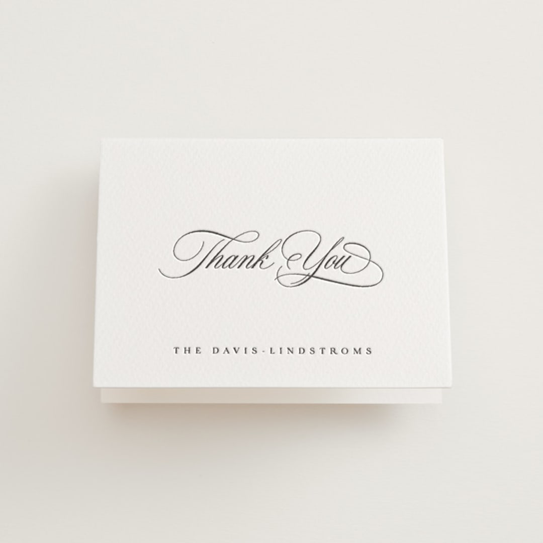 "Ambrose" - Letterpress Wedding Thank You Cards in Soft Black by Olivia Raufman - Front